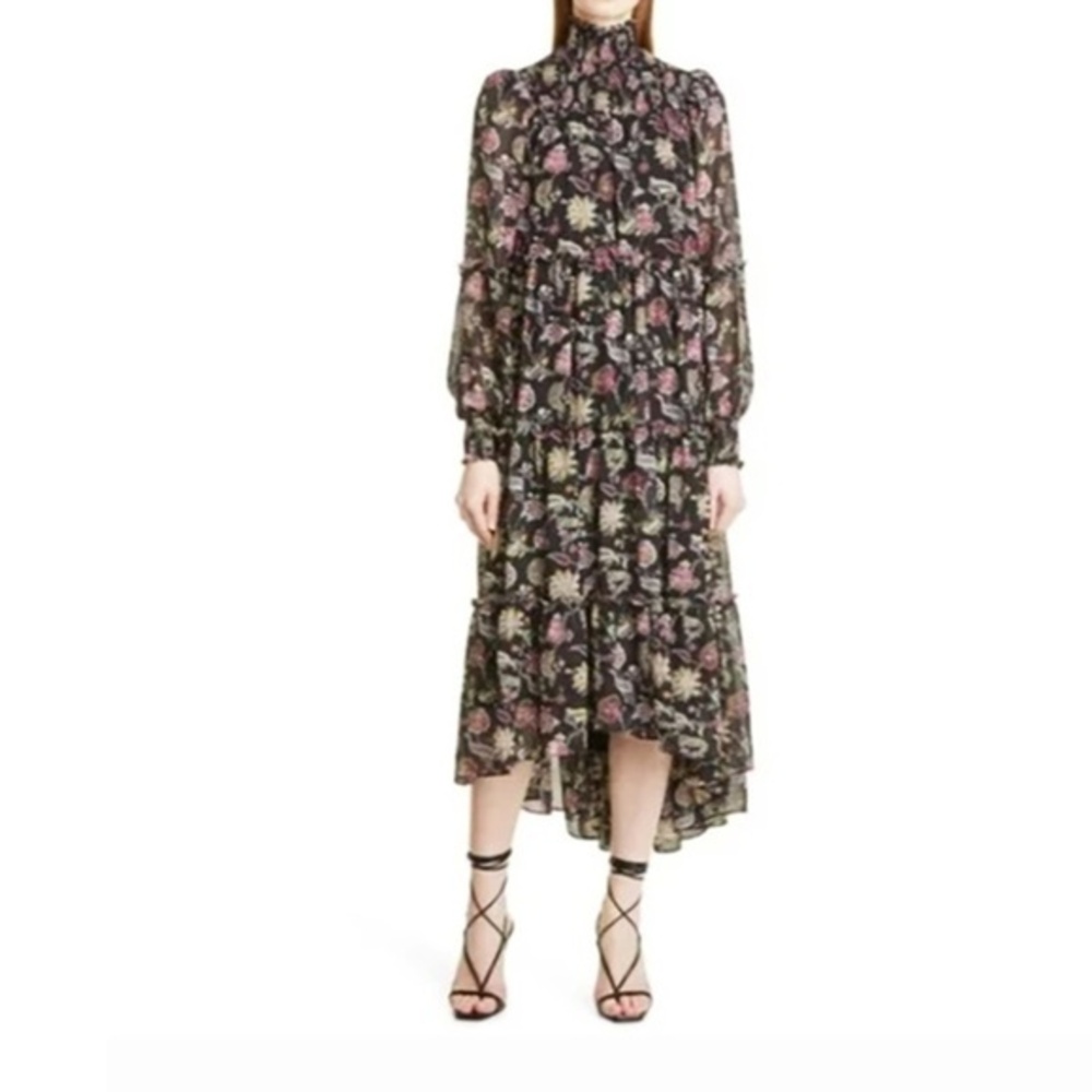 Cinq A Sept  - Rika Paisley High Low Hem Floral Chiffon‎ Maxi Dress